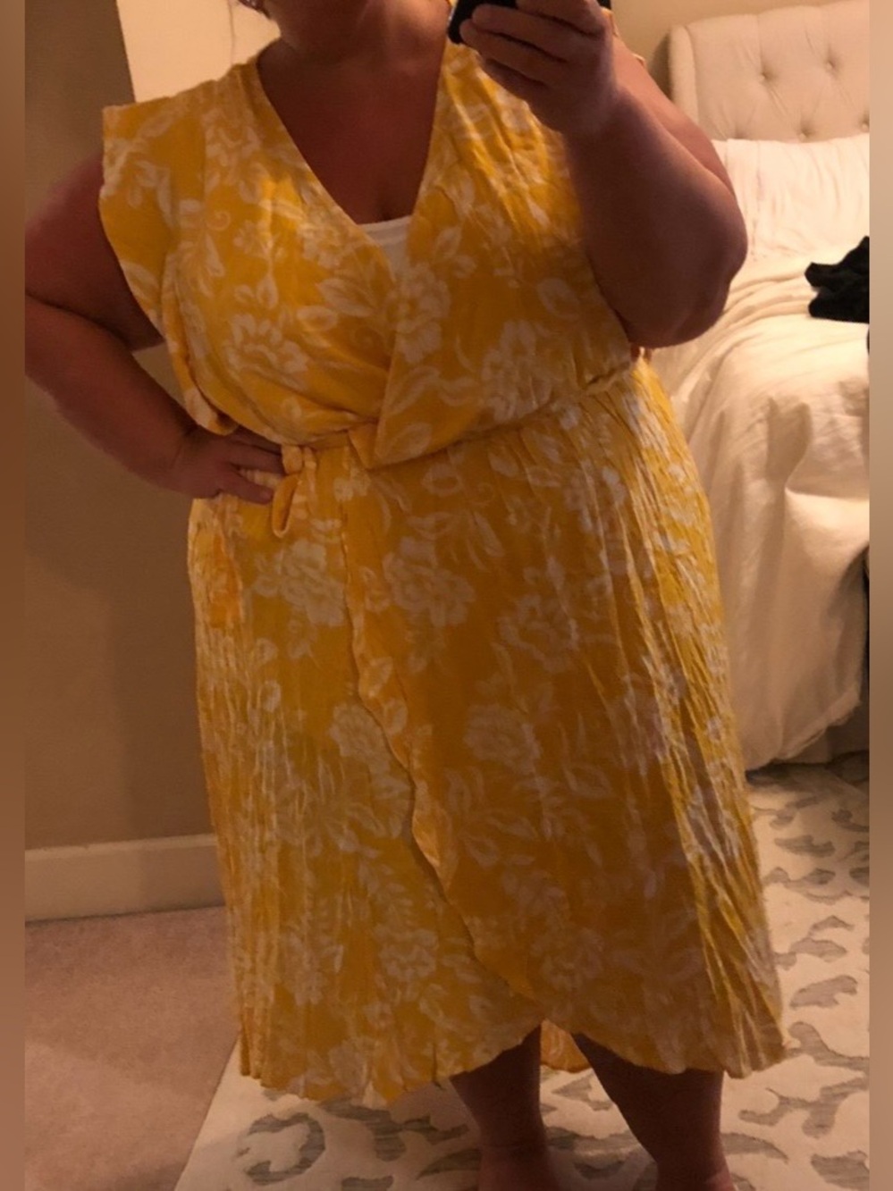 Yellow Floral Faux Wrap hi-low Dress